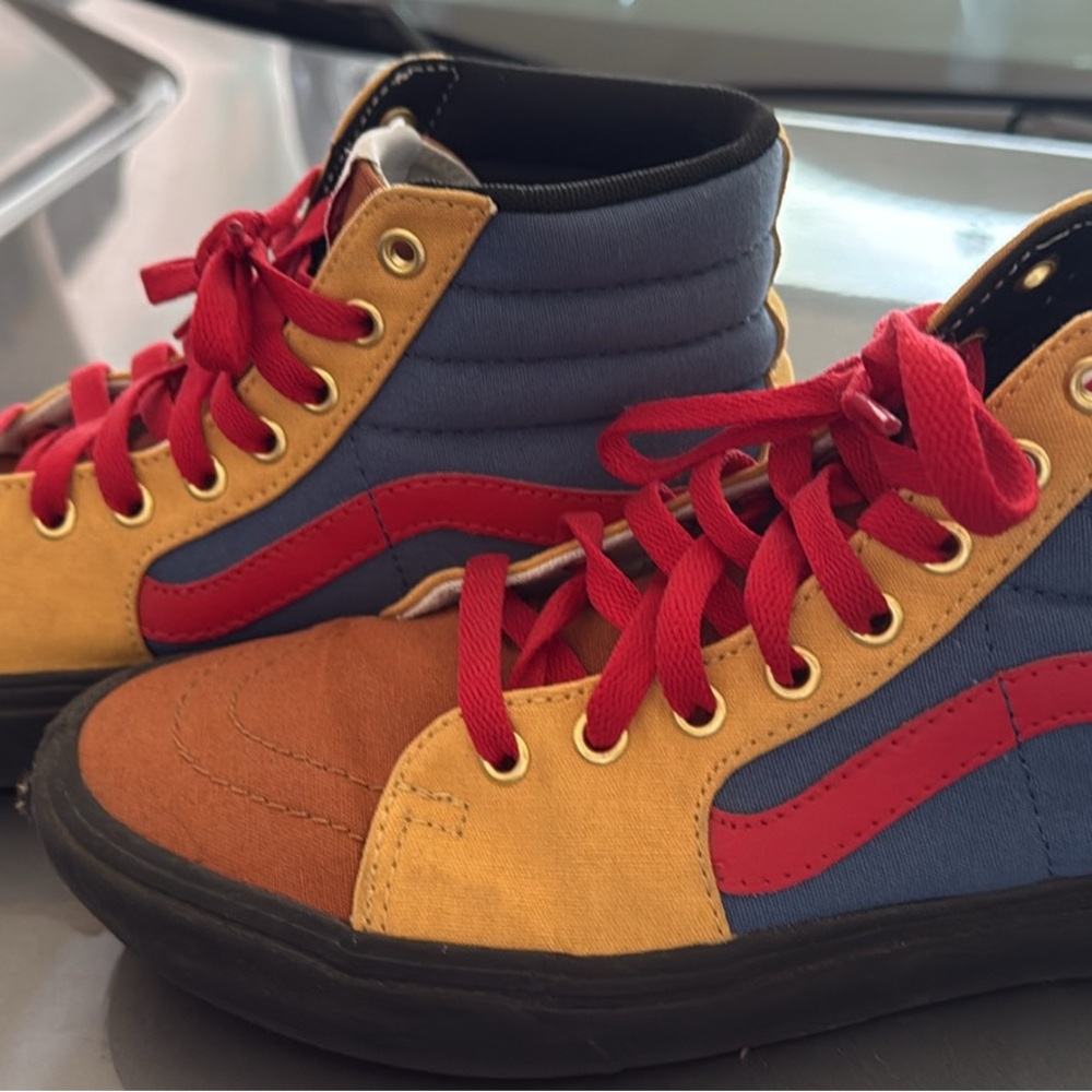 Vans Red and Yellow High-Top Sneakers